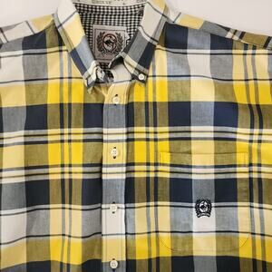 Cinch‎ Shirt Mens XL Black White Yellow Western Plaid Cotton Button-Down Cowboy